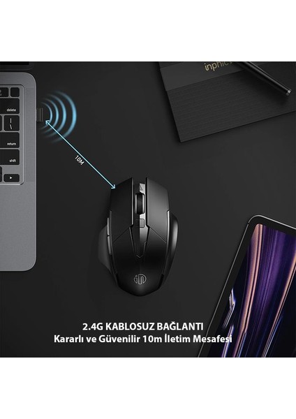 2.4g 500MAH Şarj Edilebilir Süper Sessiz Gaming, Oyuncu Mouse, Ergonomik Tasarımlı Mouse
