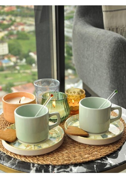 Cera'n 2'li Double Çay Fincan Yeşil Mint 180 ml