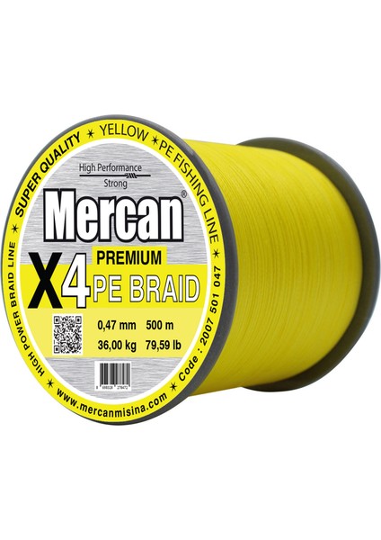 Premium X4 Pe Örgü Sarı Renk Ip 500M Bobin Misina