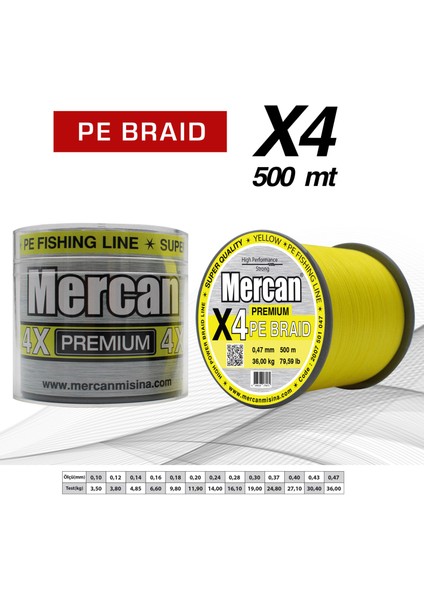 Premium X4 Pe Örgü Sarı Renk Ip 500M Bobin Misina