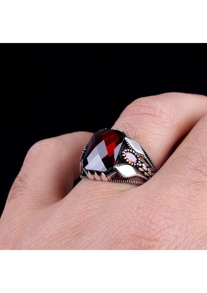 Kırmızı Renk Zirkon Taşlı Damla Model Gümüş Yüzük