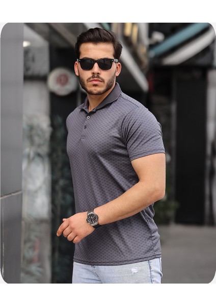 Mens Style Polo Yaka Mikro Desenli Tişört