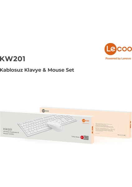 Lenovo Lecoo KW201 Kablosuz Türkçe Q Klavye & Mouse Set Beyaz