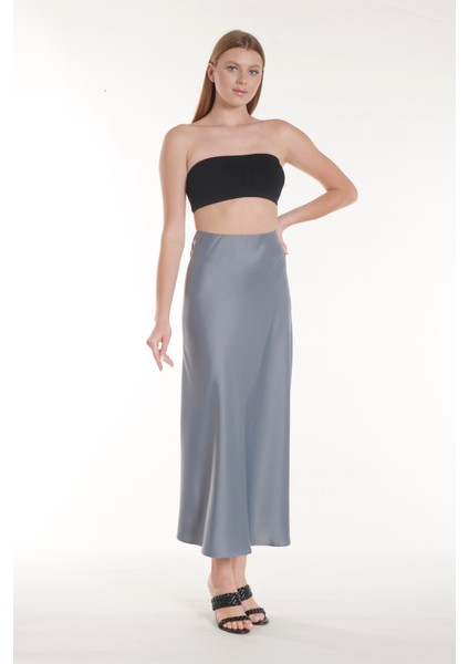 Mavi Düz Uzun Saten Etek fiyatları