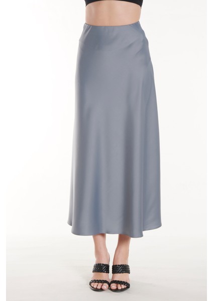Mavi Düz Uzun Saten Etek fırsatları
