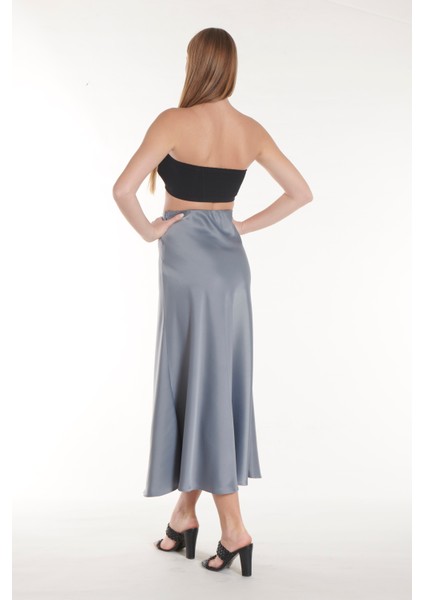 Mavi Düz Uzun Saten Etek indirimleri