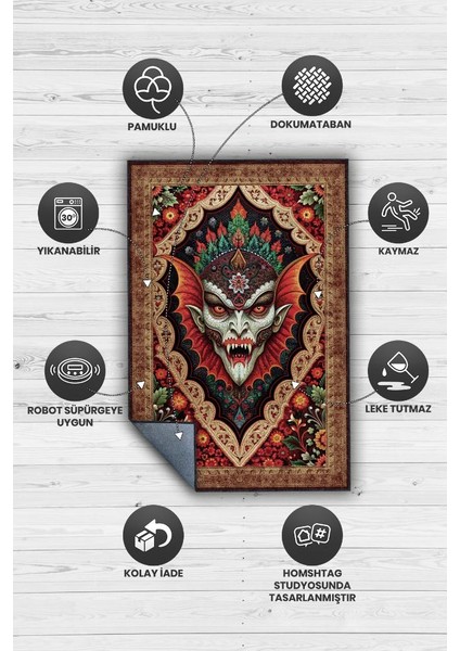 Vampir Figürlü Korku Temalı Salon Halısı Gotik Çok Renkli Oturma Odası Halı Konsept Halı
