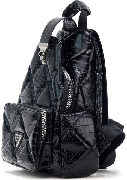 Kadın Deri Görünümlü Kilitli Siyah Çanta