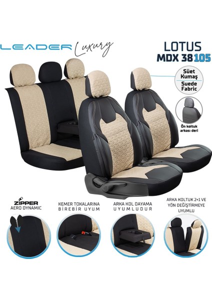 fiat Egea Hb Deri Detaylı Süet Kumaş Ön Arka Set Oto Koltuk Kılıfı Siyah Bej Lotus Sc