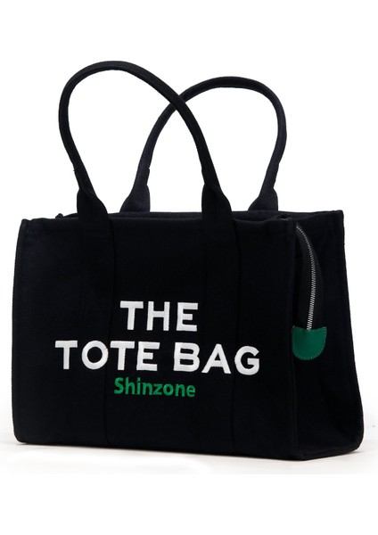 Kadın Soft Tote Bag Kanvas Siyah Yeşil Çanta