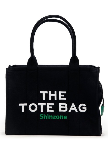 Kadın Soft Tote Bag Kanvas Siyah Yeşil Çanta