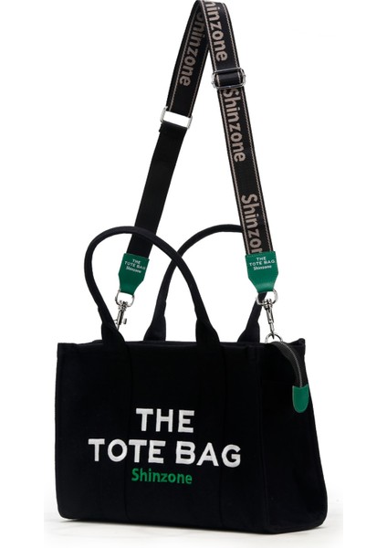Kadın Soft Tote Bag Kanvas Siyah Yeşil Çanta