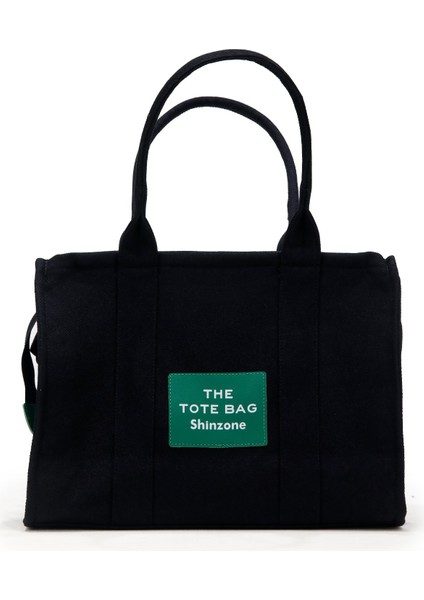 Kadın Soft Tote Bag Kanvas Siyah Yeşil Çanta