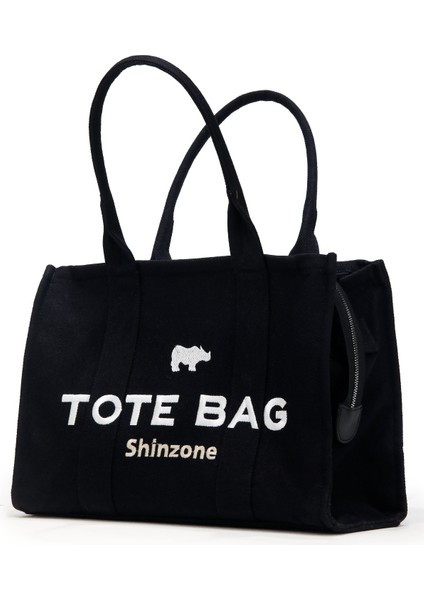 Kadın Soft Tote Bag Kanvas Siyah Krem Çanta