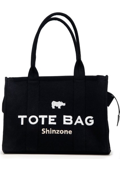 Kadın Soft Tote Bag Kanvas Siyah Krem Çanta
