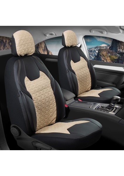 renault Megane 2 Hb Deri Detaylı Süet Kumaş Ön Arka Set Oto Koltuk Kılıfı Siyah Bej Lotus Sc