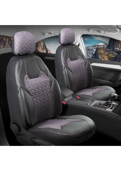 Fiat Egea Stw Deri Detaylı Süet Kumaş Ön Arka Set Oto Koltuk Kılıfı Siyah Füme Lotus Sc