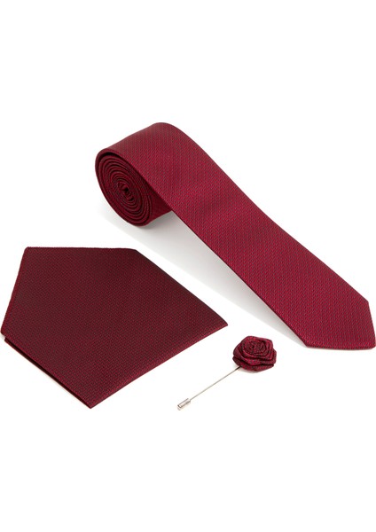 Erkek Bordo 3'lü Kravat Mendil Set 50295455-900