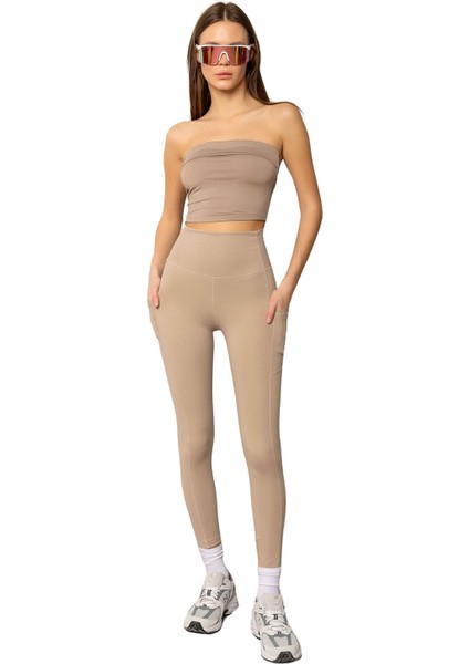 Çift Cepli Yüksek Bel Spor ve Günlük Kullanıma Uygun Karyoka Dikişli Kadın Tayt @prato