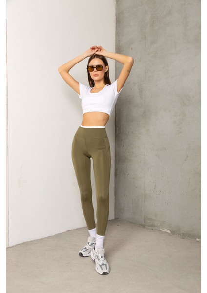 Kontrast Biye, Yüksek Bel Spor ve Günlük Kullanıma Uygun Karyoka Dikişli Kadın Tayt @rotterdam fiyatları