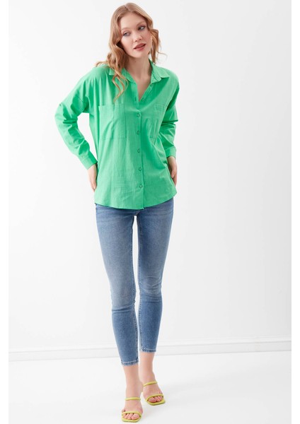 Basic Oversize Önden Cepli Gömlek
