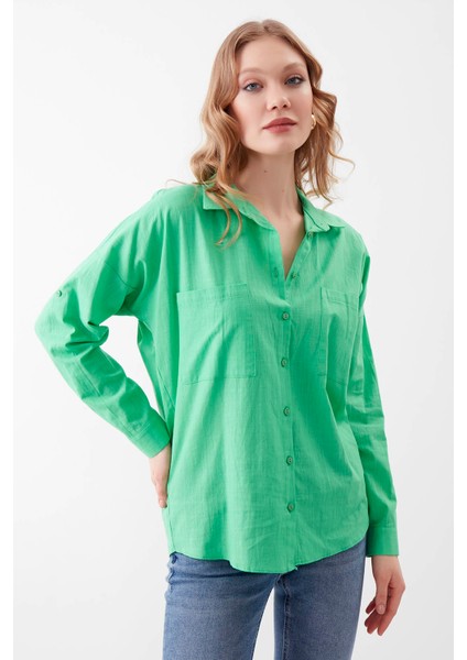 Basic Oversize Önden Cepli Gömlek