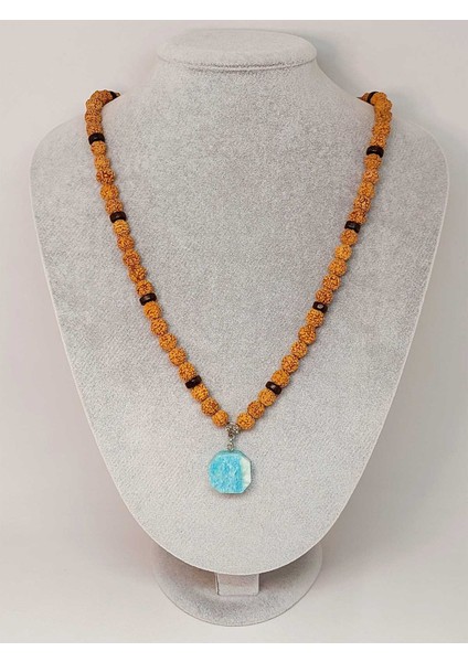 Amazonit Taşlı Rudraksha Tohum Kolye Dolama Bileklik 8mm (49738)