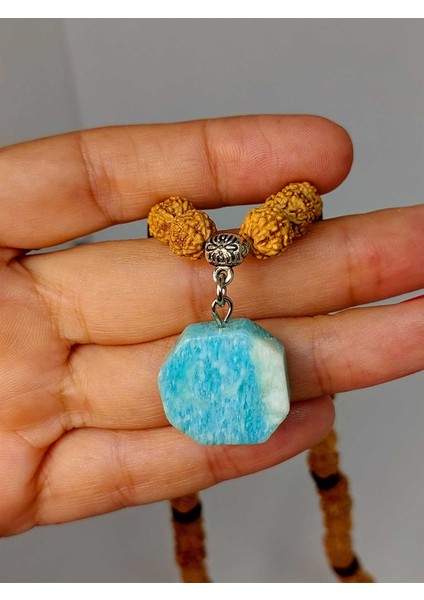 Amazonit Taşlı Rudraksha Tohum Kolye Dolama Bileklik 8mm (49738) modelleri