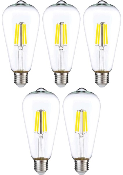 Dekoratif Rustik LED Armut Ampul E27 ST64 6W 6500K Beyaz Işık 5'li ERD-209
