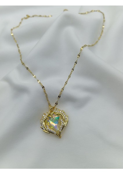 Çelik Gold Renk Zirkon Kolye