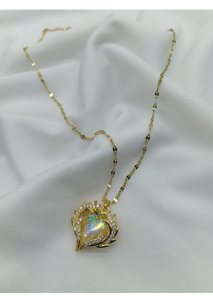 Çelik Gold Renk Zirkon Kolye fiyatları