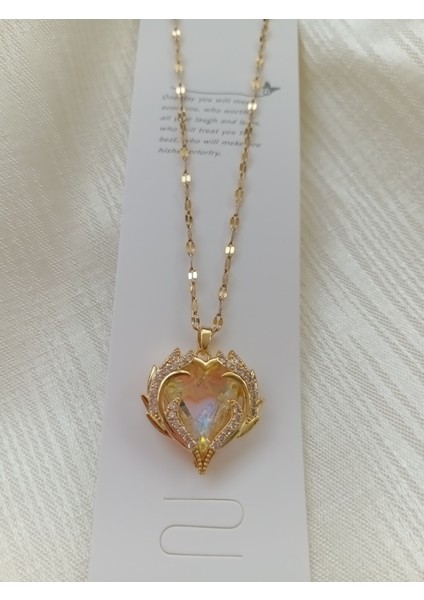 Çelik Gold Renk Zirkon Kolye modelleri