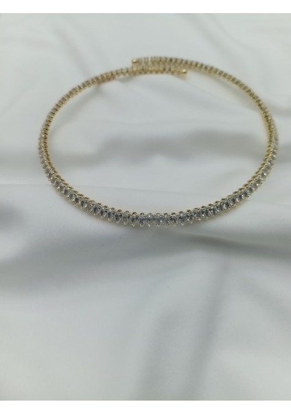 Çelik Zirkon Taşlı Su Yolu Choker Kolye