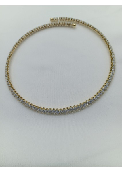 Çelik Zirkon Taşlı Su Yolu Choker Kolye