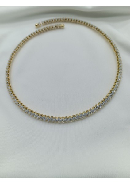 Çelik Zirkon Taşlı Su Yolu Choker Kolye