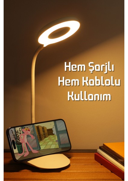 Şarjlı Masa Lambası Dokunmatik 3 Renk 24 LED Kademeli Çalışma Okuma Işığı