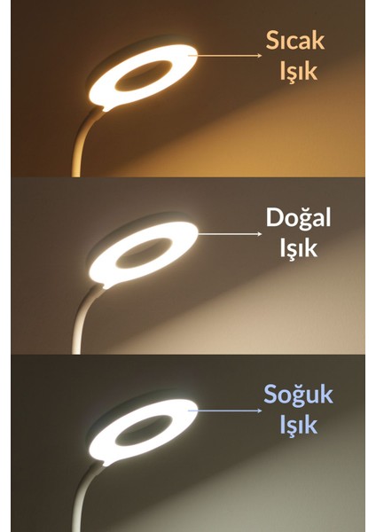 Şarjlı Masa Lambası Dokunmatik 3 Renk 24 LED Kademeli Çalışma Okuma Işığı