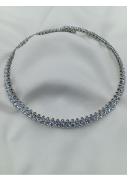 Zirkon Taşlı Gümüş Renk Choker Kolye