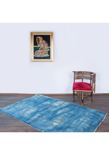 Bluish Mavi Abrajlı El Dokuma Tülü Halı 128X198 cm