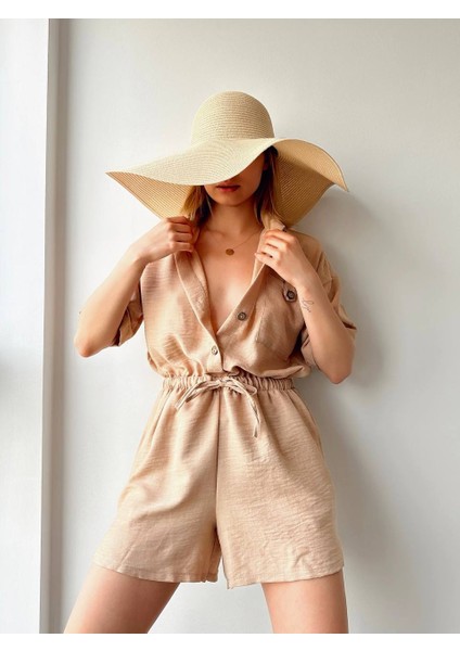 Tek Cep Detaylı Lastikli Bel Kadın Tulum modelleri