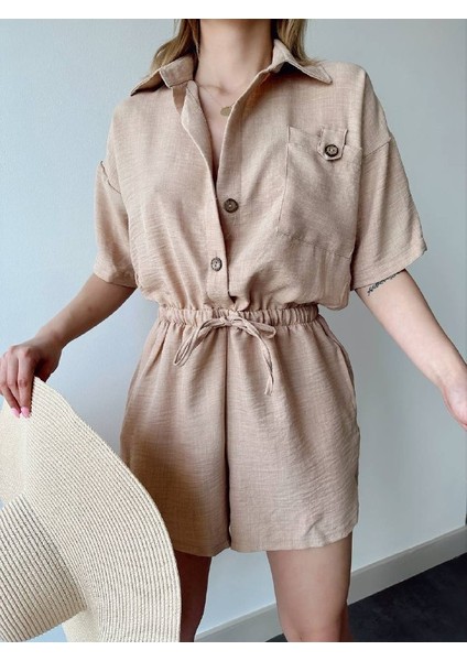 Tek Cep Detaylı Lastikli Bel Kadın Tulum fırsatları