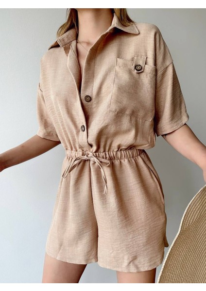 Tek Cep Detaylı Lastikli Bel Kadın Tulum indirimleri