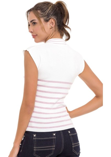 Wt353 Polo Yaka Çizgili Triko Kadın T-Shirt modelleri
