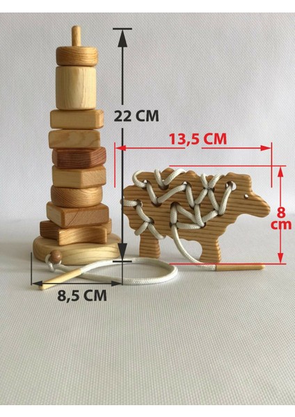 Ozzani Wood Ip Geçirme Oyuncağı Ahşap Koyun & Geometrik Şekiller