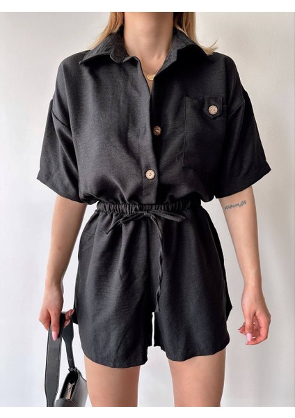 Tek Cep Detaylı Lastikli Bel Kadın Tulum modelleri