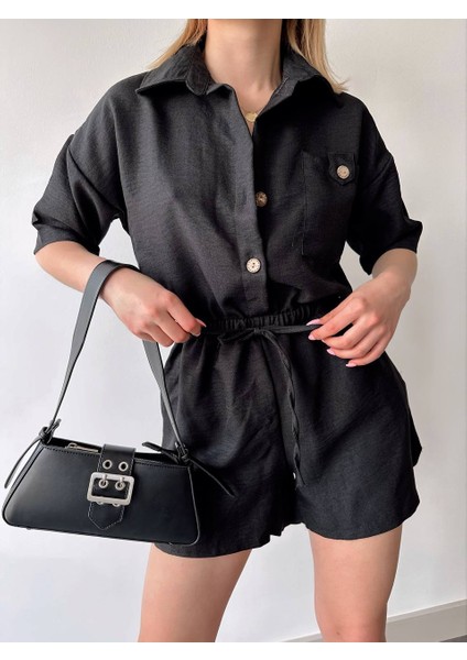 Tek Cep Detaylı Lastikli Bel Kadın Tulum fırsatları