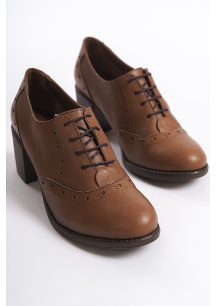 Kadın Deri Bağcıklı Klasik Topuklu Ayakkabı Klasik Kadın Ayakkabı Cevız 37 modelleri