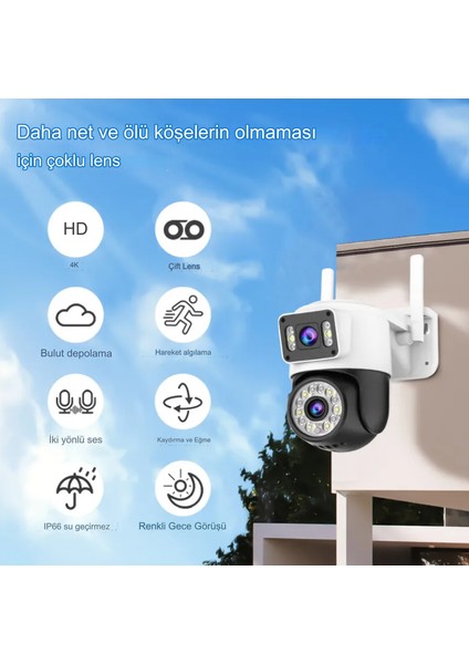 4K 8mp  Çift Kameralı Kablosuz Uzaktan Izleme Speddome Gecegörüşlü  Ip Güvenlik Kamerası, IP66 Su Geçirmez CMR42