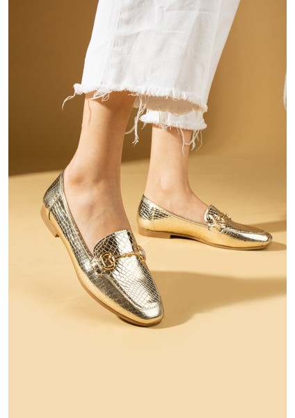 Gold Toka Detaylı Rahat Kalıp Kadın Babet 57-023-24BASKI modelleri