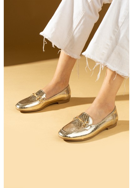 Gold Toka Detaylı Rahat Kalıp Kadın Babet 57-023-24BASKI fırsatları